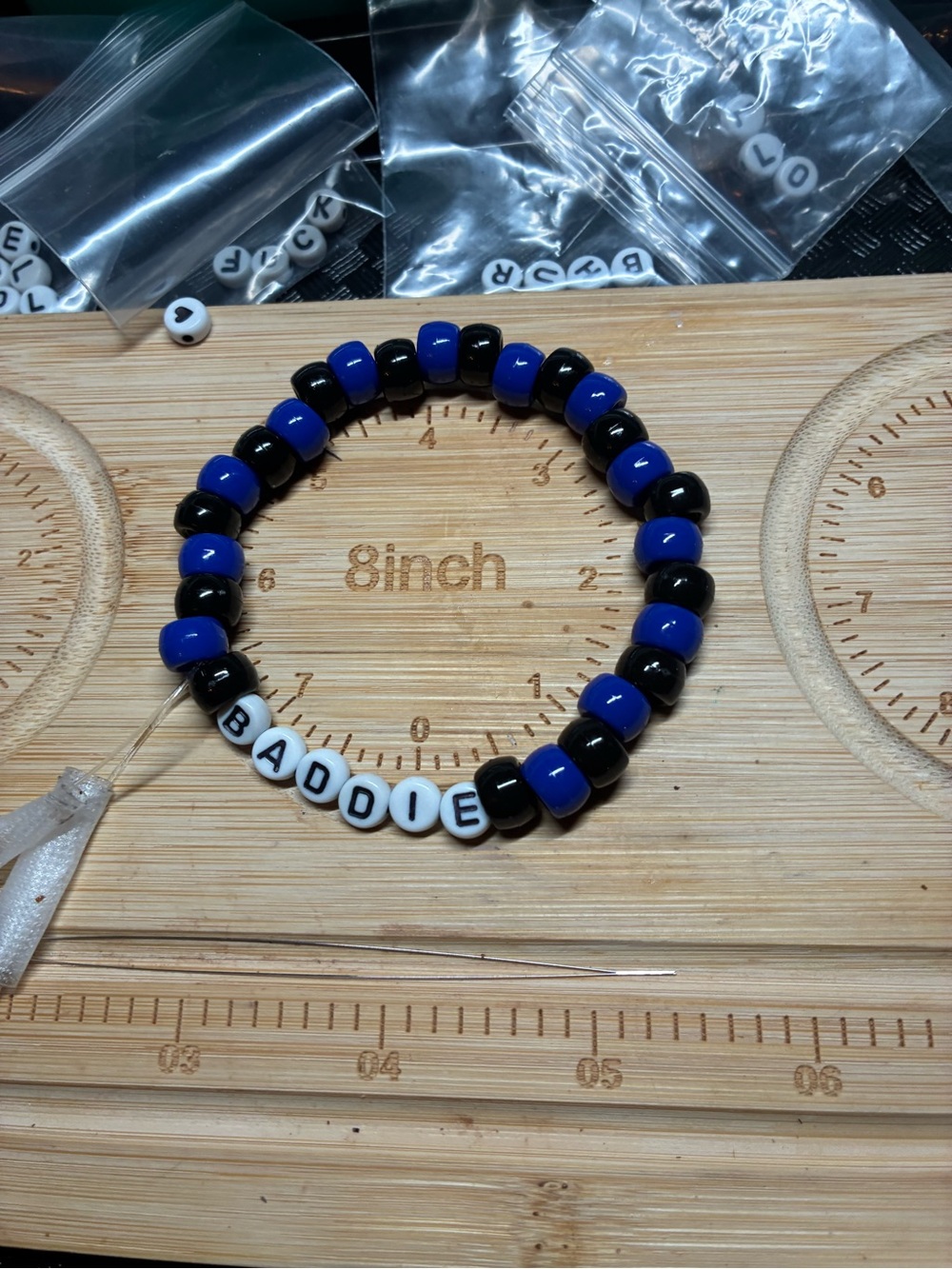 BADDIE Beaded Stretch Bracelet — Blue & Black